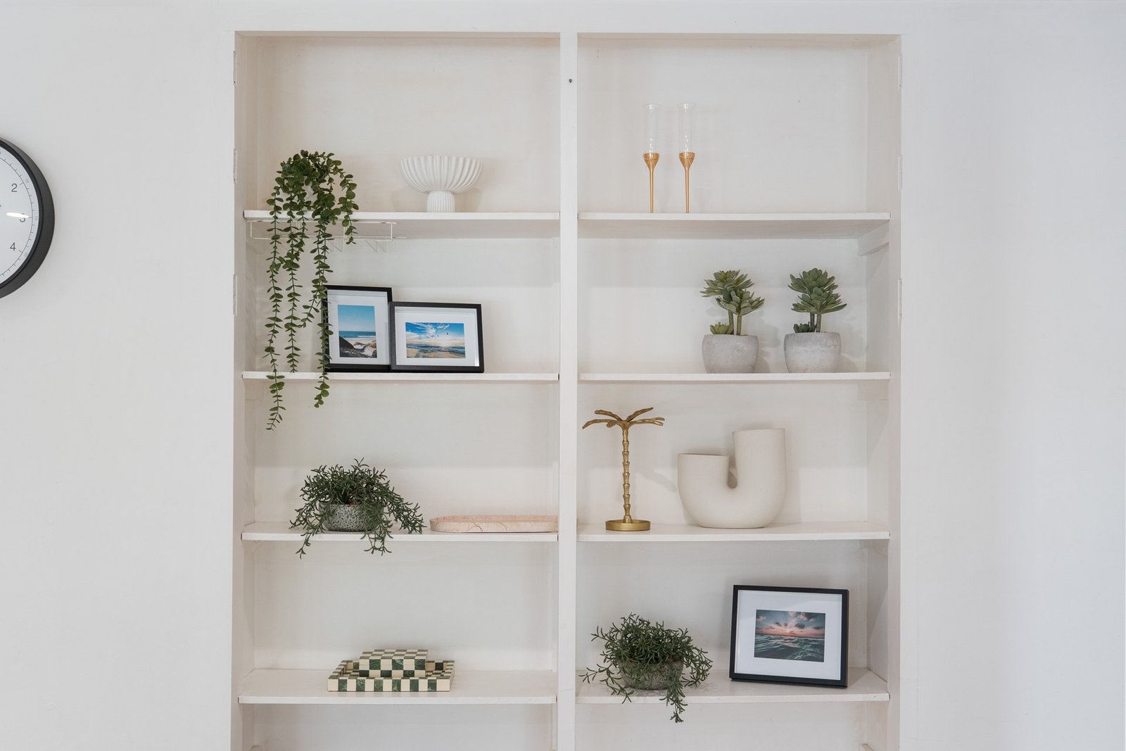 Carefully styled shelving and interior details